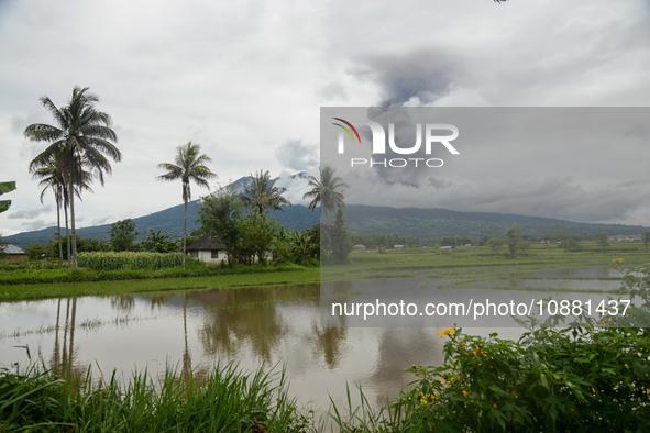 Mount Marapi is emitting volcanic ash as seen in Bukittinggi, West Sumatra, Indonesia, on December 30, 2023. The volcano has been erupting a...