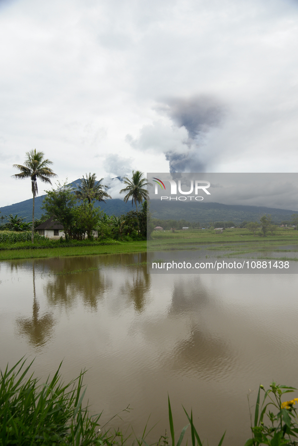 Mount Marapi is emitting volcanic ash as seen in Bukittinggi, West Sumatra, Indonesia, on December 30, 2023. The volcano has been erupting a...