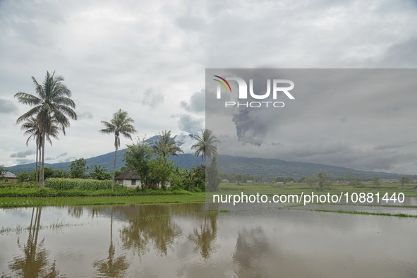 Mount Marapi is emitting volcanic ash as seen in Bukittinggi, West Sumatra, Indonesia, on December 30, 2023. The volcano has been erupting a...