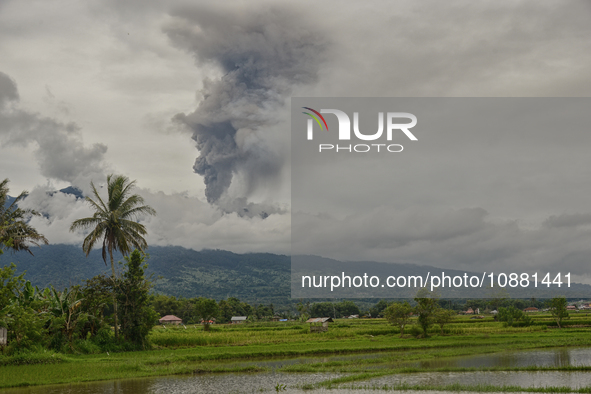 Mount Marapi is emitting volcanic ash as seen in Bukittinggi, West Sumatra, Indonesia, on December 30, 2023. The volcano has been erupting a...