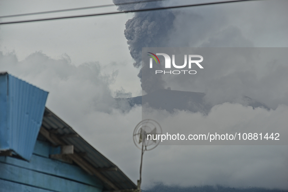 Mount Marapi is emitting volcanic ash as seen in Bukittinggi, West Sumatra, Indonesia, on December 30, 2023. The volcano has been erupting a...