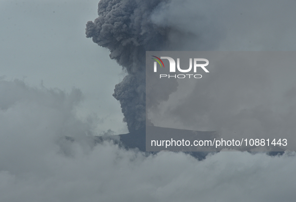 Mount Marapi is emitting volcanic ash as seen in Bukittinggi, West Sumatra, Indonesia, on December 30, 2023. The volcano has been erupting a...