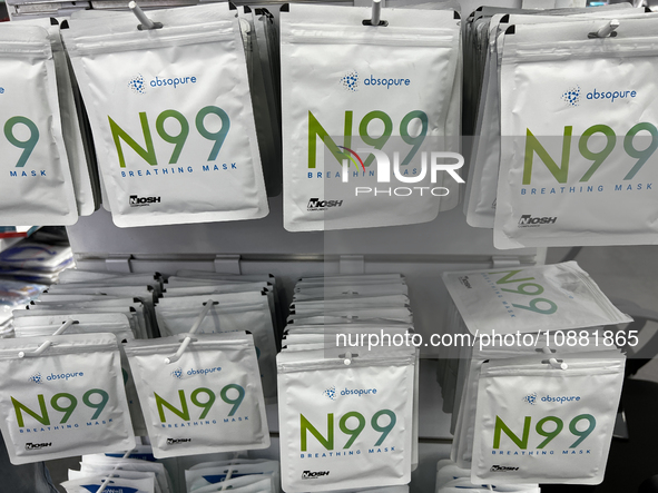 N99 face masks are being displayed at a shop that sells face masks, hand sanitizer, and other personal protective equipment to help protect...