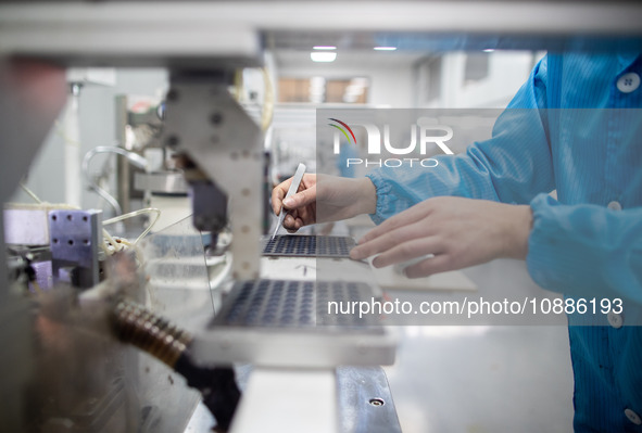 A worker is producing electronic products at a company in Xinghua, Jiangsu Province, China, on January 2, 2024. 