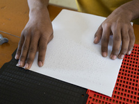 Visually impaired students are reading using the Braille system at Guwahati Blind High School in Guwahati, Assam, India, on January 4, 2024....