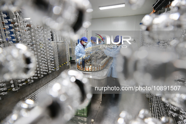 Workers are working in a production workshop of a bottle cap company in Tashan town, Ganyu district, Lianyungang city, Jiangsu province, Eas...