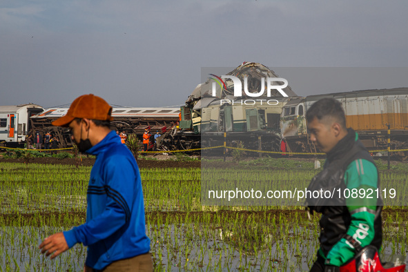 Two trains are colliding in Cicalengka, Bandung Regency, West Java, Indonesia, on January 5, 2024. Officials report that four people have be...