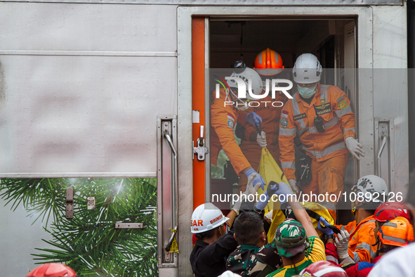 Search and rescue teams are evacuating after the Bandung Raya local train collided with the Turangga train in Cicalengka, Bandung Regency, W...