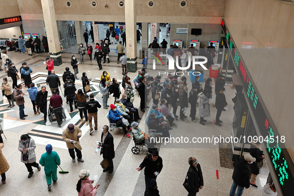 Many patients are waiting in the outpatient hall of a hospital in Shanghai, China, on January 11, 2024. 