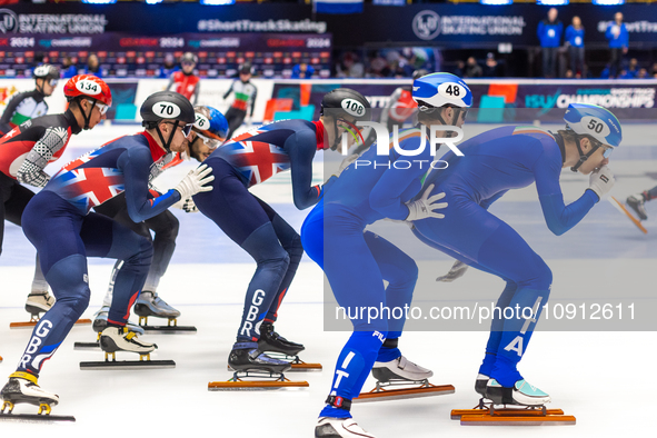 Peter Riches, Theo Collins, Mattia Antonioli, and Thomas Nadalini are competing in the 5000m relay men's event on the third day of the Europ...