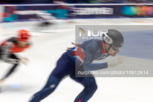 Peter Riches is competing in the 5000m relay men's event on the third day of the European Short Track Championships in Gdansk, Poland, on Ja...