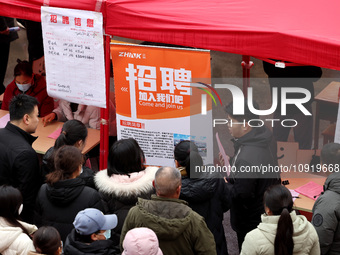 Job seekers are looking for suitable jobs at the 2024 job fair in Zaozhuang, East China's Shandong province, on January 17, 2024. (