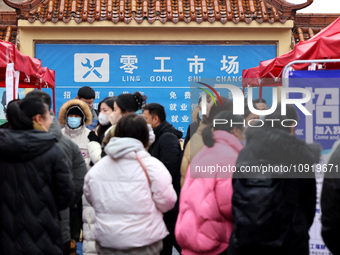 Job seekers are looking for suitable jobs at the 2024 job fair in Zaozhuang, East China's Shandong province, on January 17, 2024. (