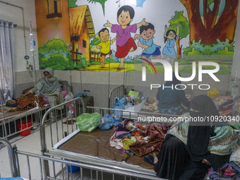 Children are receiving medical treatment for pneumonia at Dhaka Shishu Hospital in Dhaka, Bangladesh, on January 17, 2024. (