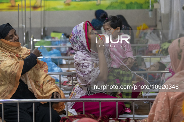 Children are receiving medical treatment for pneumonia at Dhaka Shishu Hospital in Dhaka, Bangladesh, on January 17, 2024. 