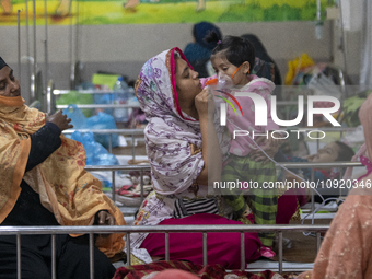 Children are receiving medical treatment for pneumonia at Dhaka Shishu Hospital in Dhaka, Bangladesh, on January 17, 2024. (