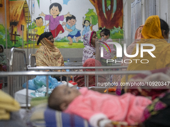 Children are receiving medical treatment for pneumonia at Dhaka Shishu Hospital in Dhaka, Bangladesh, on January 17, 2024. (