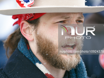 Thomas Rousseau, founder of American white nationalist and neo-fascist hate group Patriot Front, appears at the 51st annual March For Life i...