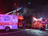 Fire is affecting several buildings on West Bigelow Street in Newark, New Jersey, United States, on January 19, 2024. One firefighter has re...