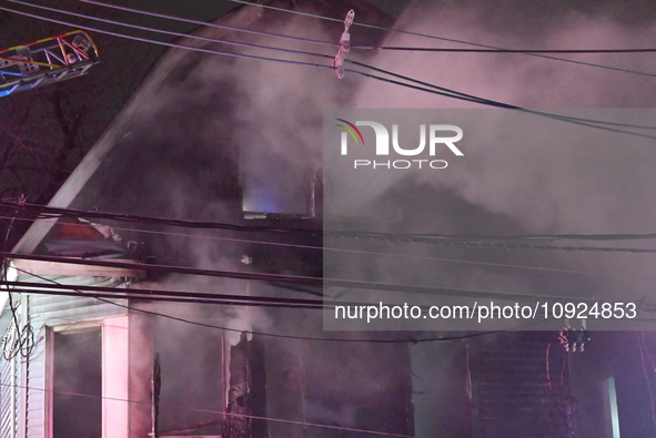 Fire is affecting several buildings on West Bigelow Street in Newark, New Jersey, United States, on January 19, 2024. One firefighter has re...