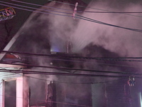 Fire is affecting several buildings on West Bigelow Street in Newark, New Jersey, United States, on January 19, 2024. One firefighter has re...