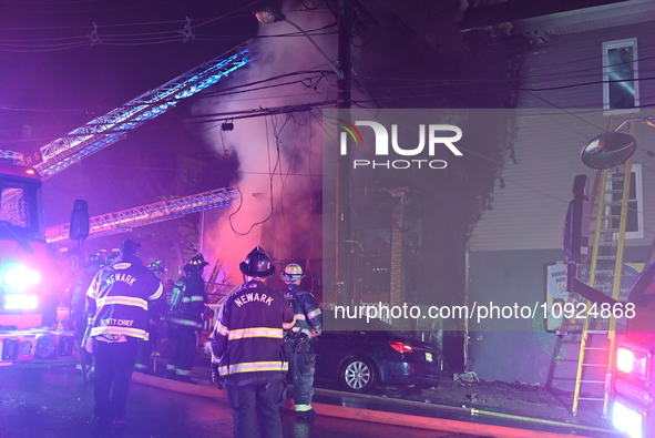 Fire is affecting several buildings on West Bigelow Street in Newark, New Jersey, United States, on January 19, 2024. One firefighter has re...