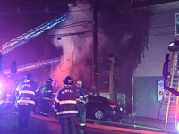 Fire is affecting several buildings on West Bigelow Street in Newark, New Jersey, United States, on January 19, 2024. One firefighter has re...