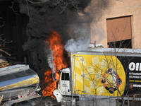 A box truck is catching fire at a warehouse on Marshall Street in Paterson, New Jersey, United States, on January 22, 2024. Authorities are...