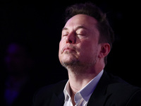 Elon Musk, owner of Tesla and the X (formerly Twitter) platform, attends a symposium on fighting antisemitism titled 'Never Again : Lip Serv...