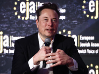 Elon Musk, owner of Tesla and the X (formerly Twitter) platform, attends a symposium on fighting antisemitism titled 'Never Again : Lip Serv...