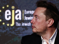 Elon Musk, owner of Tesla and the X (formerly Twitter) platform, attends a symposium on fighting antisemitism titled 'Never Again : Lip Serv...