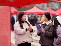 Job seekers are consulting at a job fair in Hefei, China, on January 26, 2024. (