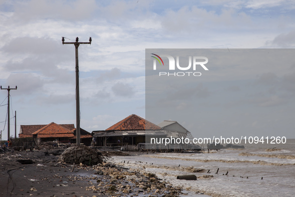 A general view of Cemarajaya Village in Karawang Regency, West Java Province, on January 26, 2024, is showing the effects of increased abras...