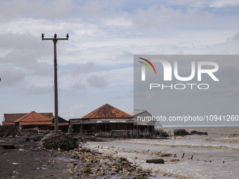 A general view of Cemarajaya Village in Karawang Regency, West Java Province, on January 26, 2024, is showing the effects of increased abras...