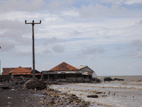 A general view of Cemarajaya Village in Karawang Regency, West Java Province, on January 26, 2024, is showing the effects of increased abras...