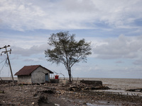 A general view of Cemarajaya Village in Karawang Regency, West Java Province, on January 26, 2024, is showing the effects of increased abras...