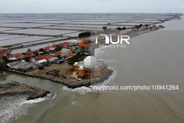 An aerial view shows Cemarajaya Village in Karawang Regency, West Java Province, on January 26, 2024. Village residents are reporting that t...