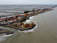 An aerial view shows Cemarajaya Village in Karawang Regency, West Java Province, on January 26, 2024. Village residents are reporting that t...