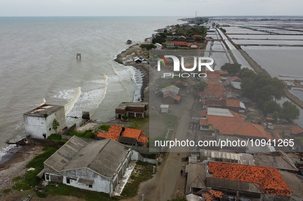 An aerial view shows Cemarajaya Village in Karawang Regency, West Java Province, on January 26, 2024. Village residents are reporting that t...