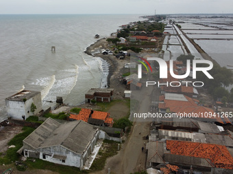 An aerial view shows Cemarajaya Village in Karawang Regency, West Java Province, on January 26, 2024. Village residents are reporting that t...