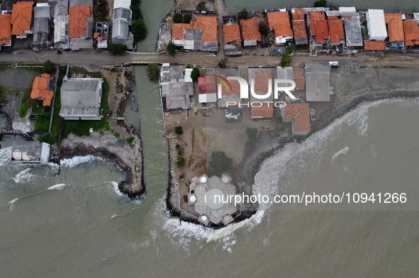 An aerial view shows Cemarajaya Village in Karawang Regency, West Java Province, on January 26, 2024. Village residents are reporting that t...