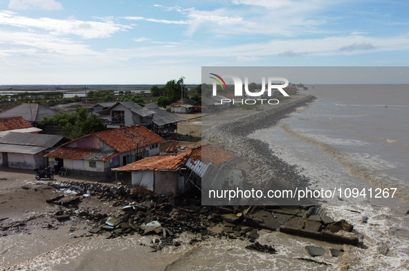 An aerial view shows Cemarajaya Village in Karawang Regency, West Java Province, on January 26, 2024. Village residents are reporting that t...