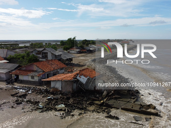 An aerial view shows Cemarajaya Village in Karawang Regency, West Java Province, on January 26, 2024. Village residents are reporting that t...