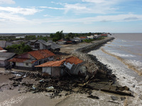 An aerial view shows Cemarajaya Village in Karawang Regency, West Java Province, on January 26, 2024. Village residents are reporting that t...