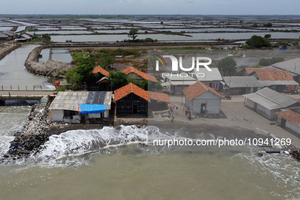 An aerial view shows Cemarajaya Village in Karawang Regency, West Java Province, on January 26, 2024. Village residents are reporting that t...