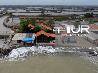 An aerial view shows Cemarajaya Village in Karawang Regency, West Java Province, on January 26, 2024. Village residents are reporting that t...