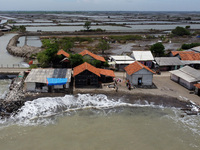 An aerial view shows Cemarajaya Village in Karawang Regency, West Java Province, on January 26, 2024. Village residents are reporting that t...