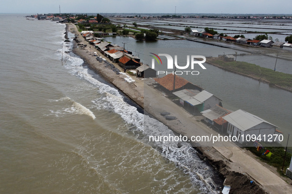 An aerial view shows Cemarajaya Village in Karawang Regency, West Java Province, on January 26, 2024. Village residents are reporting that t...