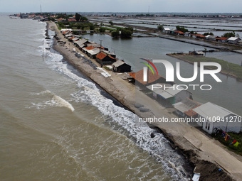 An aerial view shows Cemarajaya Village in Karawang Regency, West Java Province, on January 26, 2024. Village residents are reporting that t...