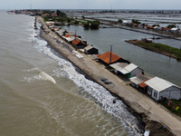 An aerial view shows Cemarajaya Village in Karawang Regency, West Java Province, on January 26, 2024. Village residents are reporting that t...